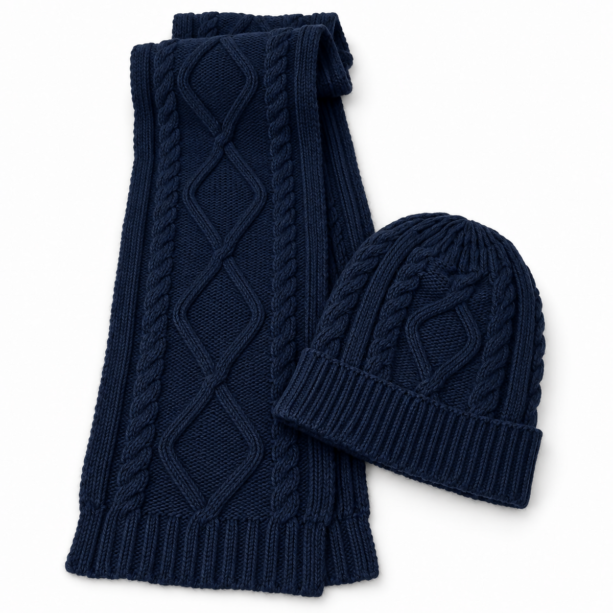 Unisex Cable Knit Beanie and Scarf Set for Men and Women, 2-Piece, Black