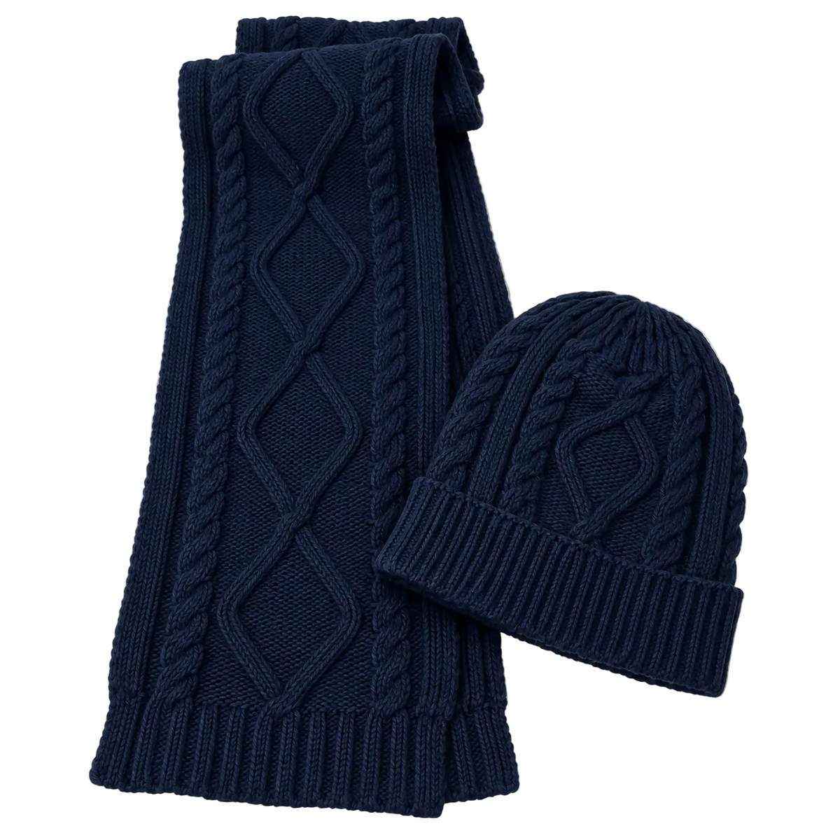 Unisex Cable Knit Beanie and Scarf Set for Men and Women, 2-Piece, Black