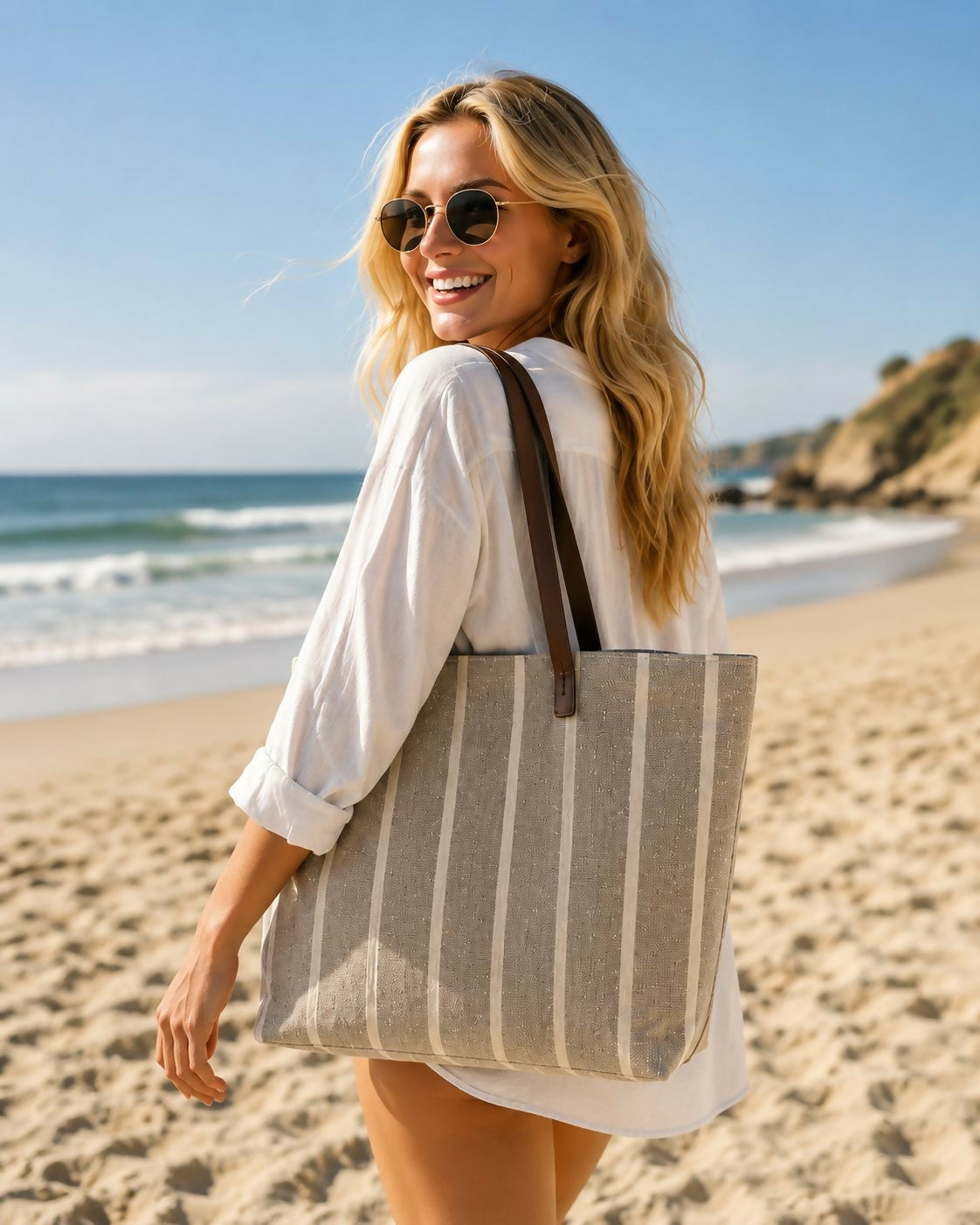 Large Striped Tote Bag for Beach, Travel & Everyday Use
