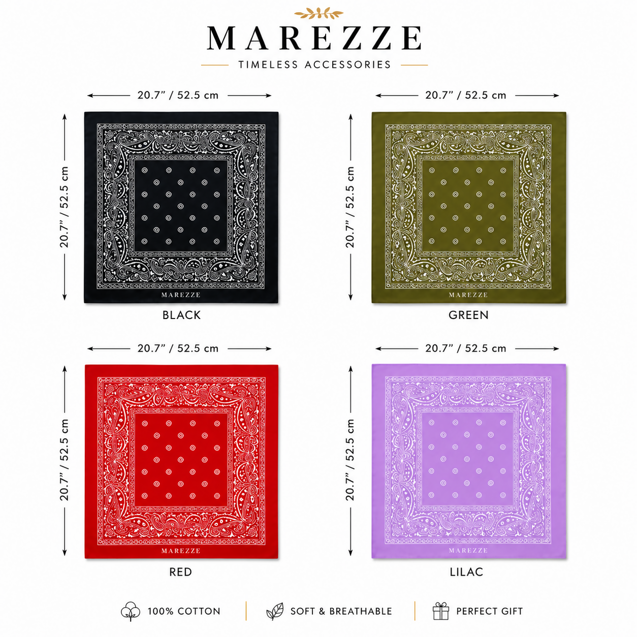 Marezze Timeless Cotton Scarf Collection – 4-Piece Paisley Accessories Set