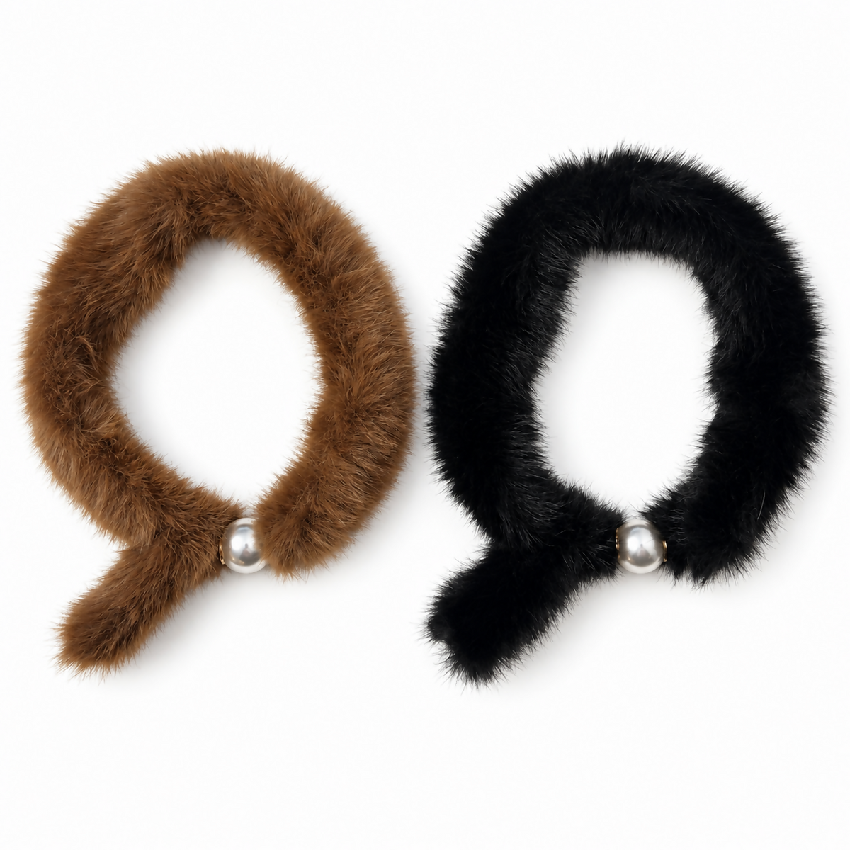 Women’s Plush Neck Scarf Set with Magnetic Closure, 2-Pack, Black & Brown