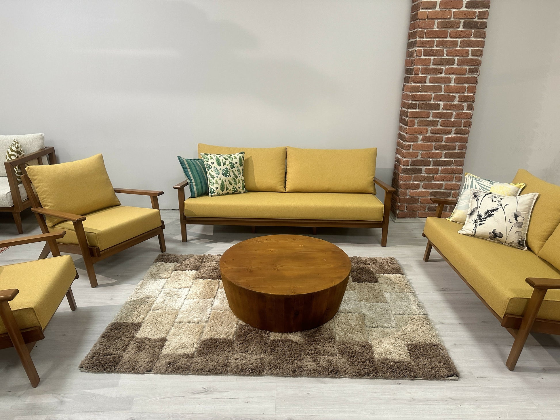 Yellow living room furniture set.
