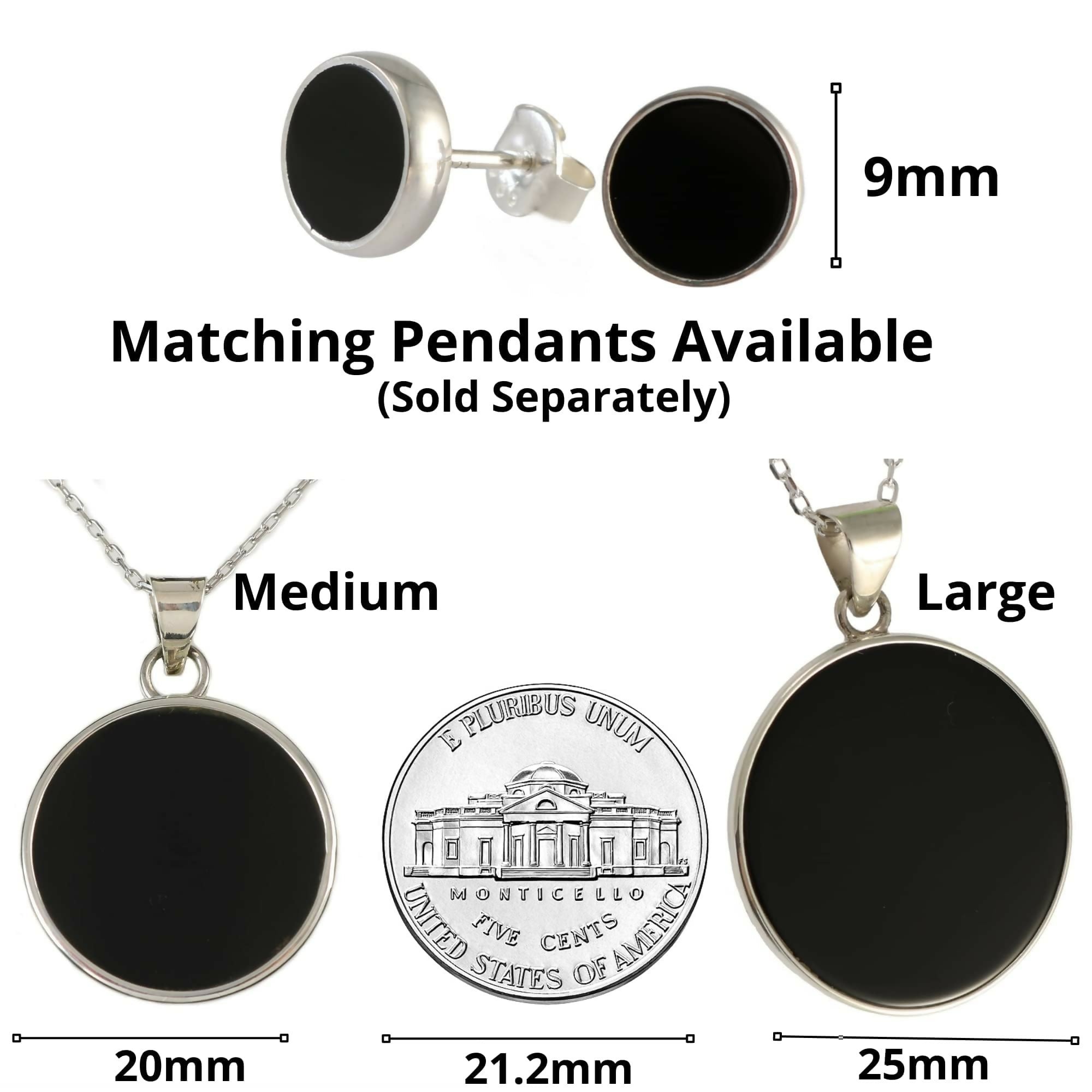 .925 Sterling Silver Black Flat Onyx 9mm Round Handmade Stud Earrings for Women and Men - Wear Sierra