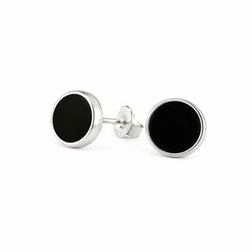 .925 Sterling Silver Black Flat Onyx 9mm Round Handmade Stud Earrings for Women and Men - Wear Sierra