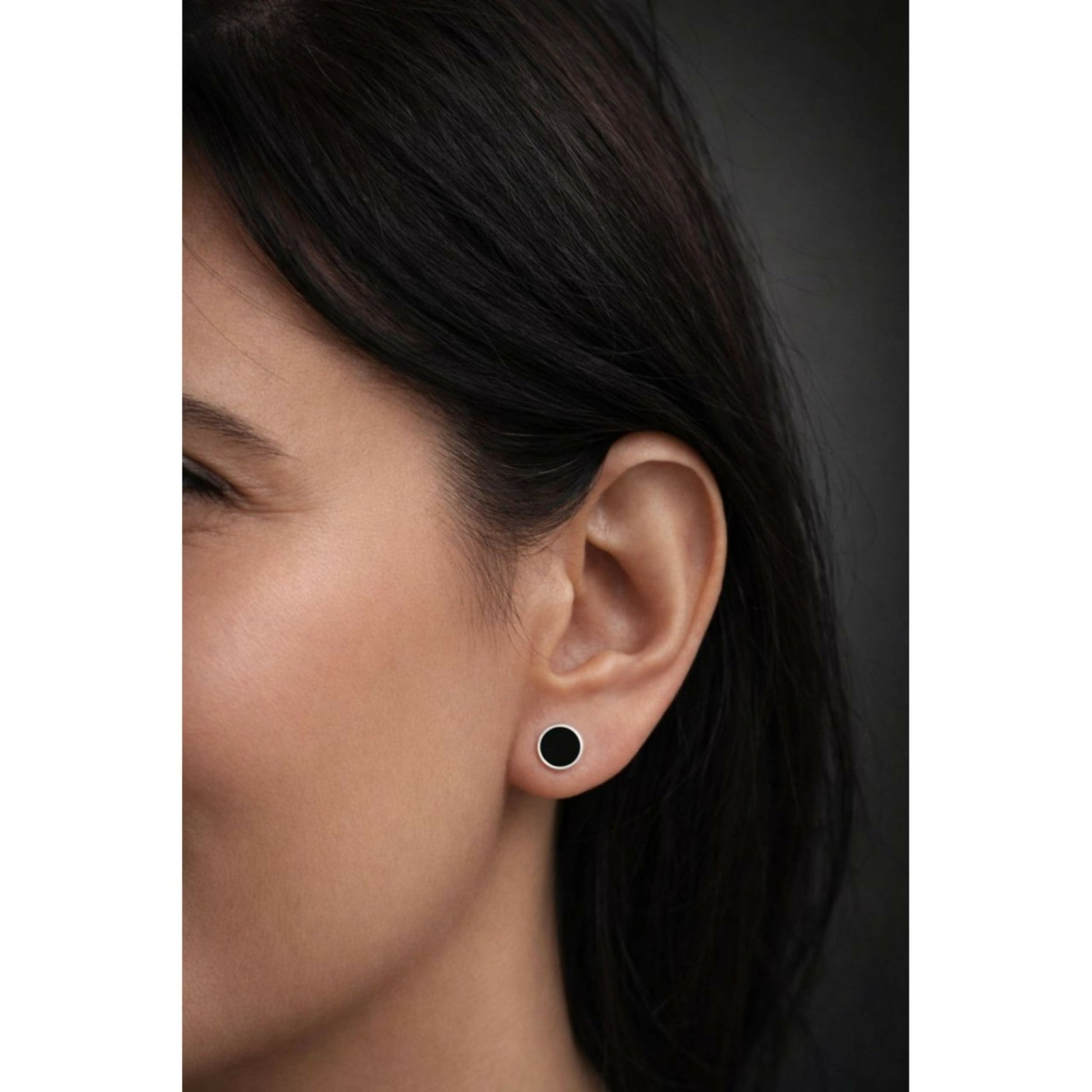 .925 Sterling Silver Black Flat Onyx 9mm Round Handmade Stud Earrings for Women and Men - Wear Sierra