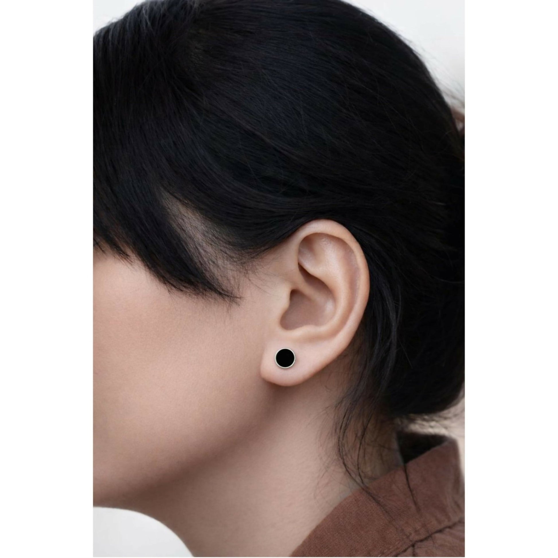 .925 Sterling Silver Black Flat Onyx 9mm Round Handmade Stud Earrings for Women and Men - Wear Sierra