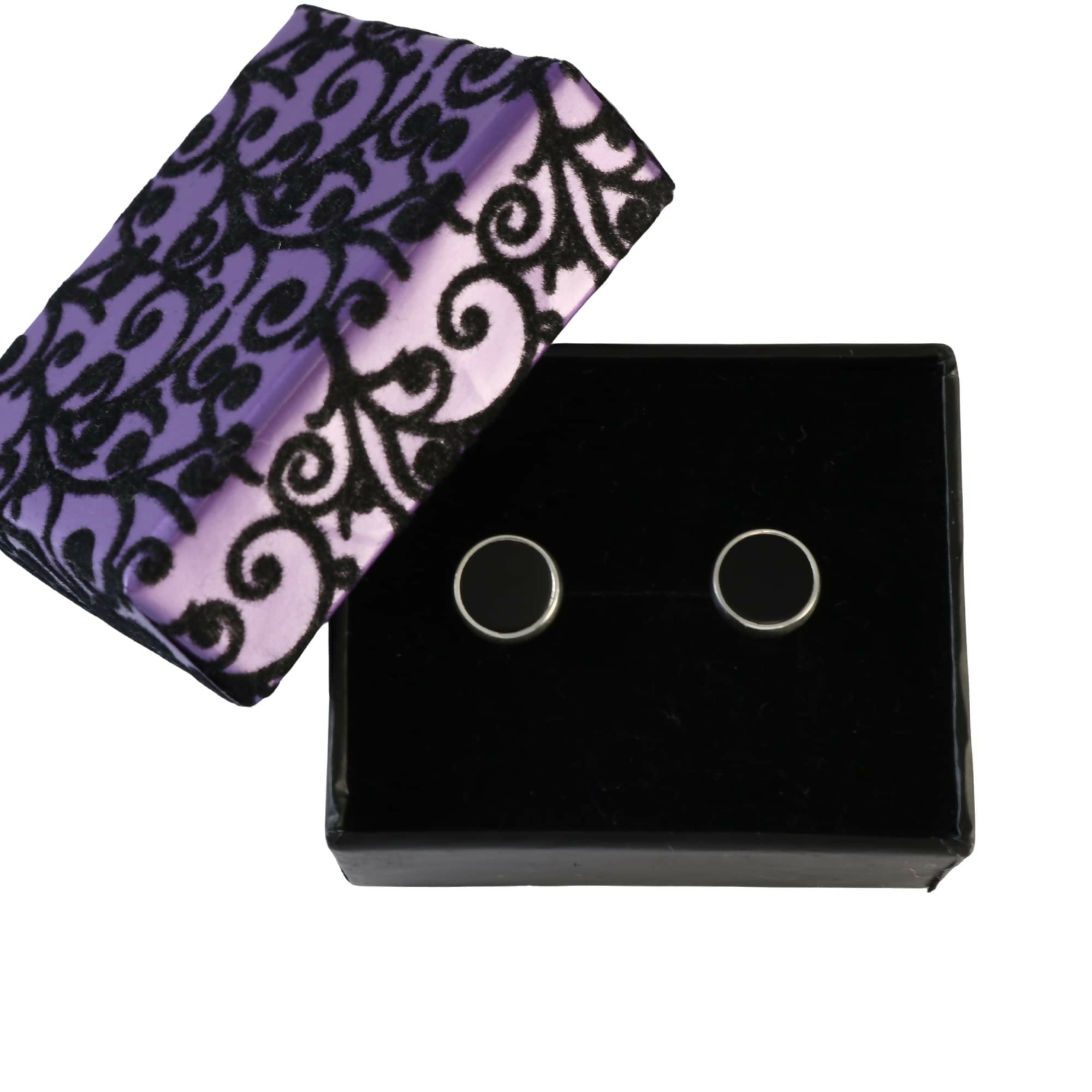 .925 Sterling Silver Black Flat Onyx 9mm Round Handmade Stud Earrings for Women and Men - Wear Sierra