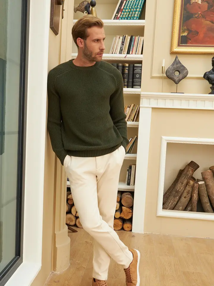 Buy army-green Men&#39;s Long-Sleeve Crewneck Mid-Weight Pullover Sweater in Many Popular Colors - Great Gift for Husband, Dad or Boyfriend