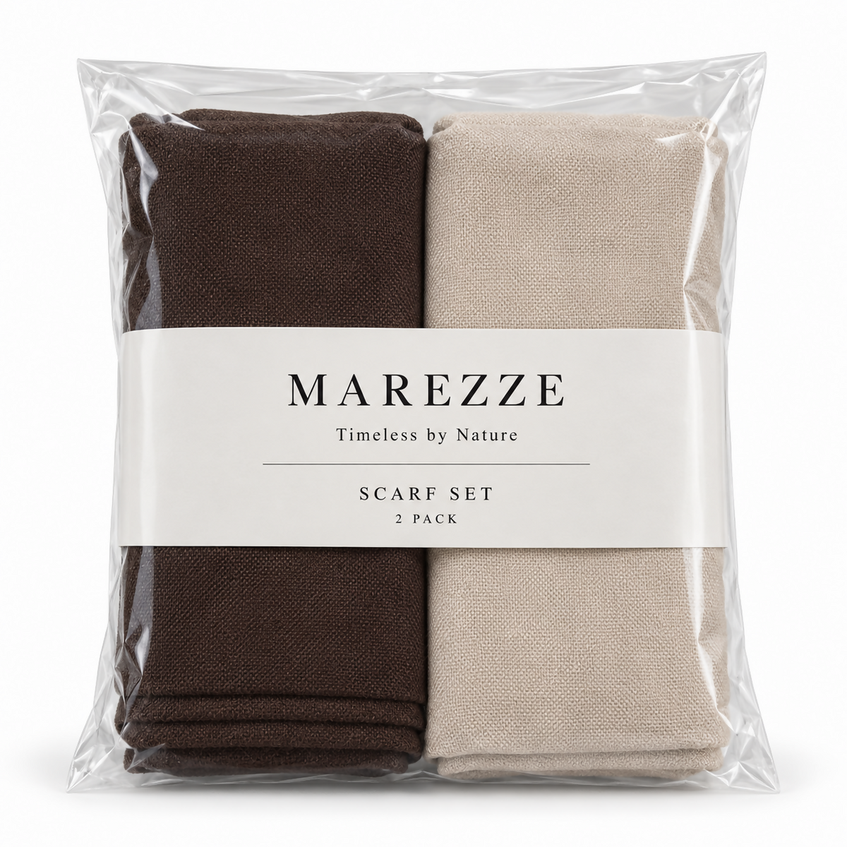 Women’s Lightweight Scarf Set, 2-Pack – Ecru & Brown, 71 × 25 in
