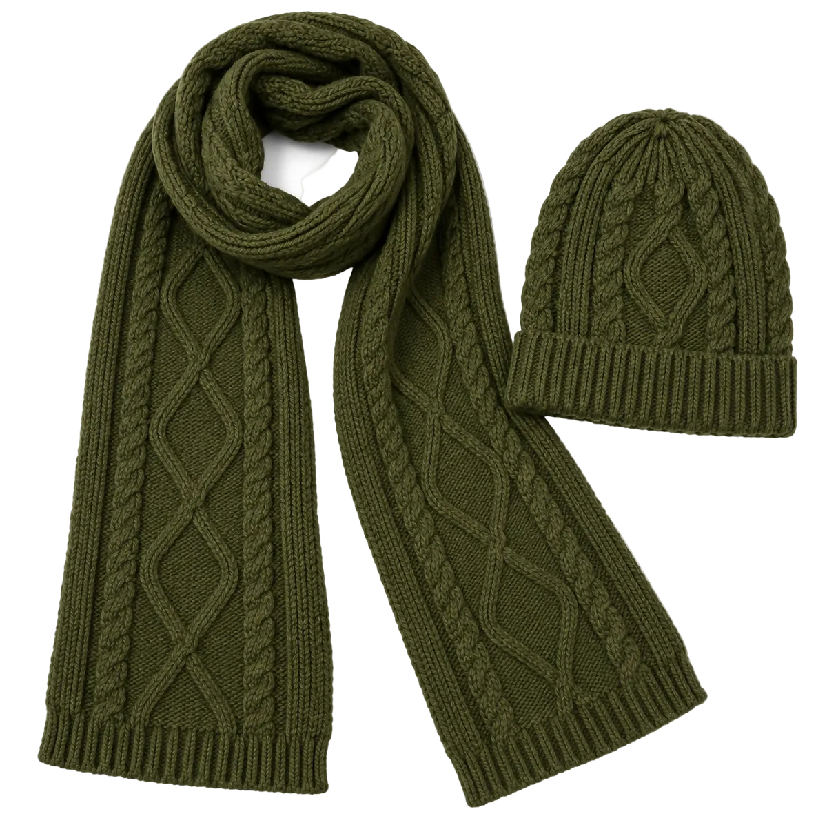 Unisex Cable Knit Beanie and Scarf Set for Men and Women, 2-Piece, Black