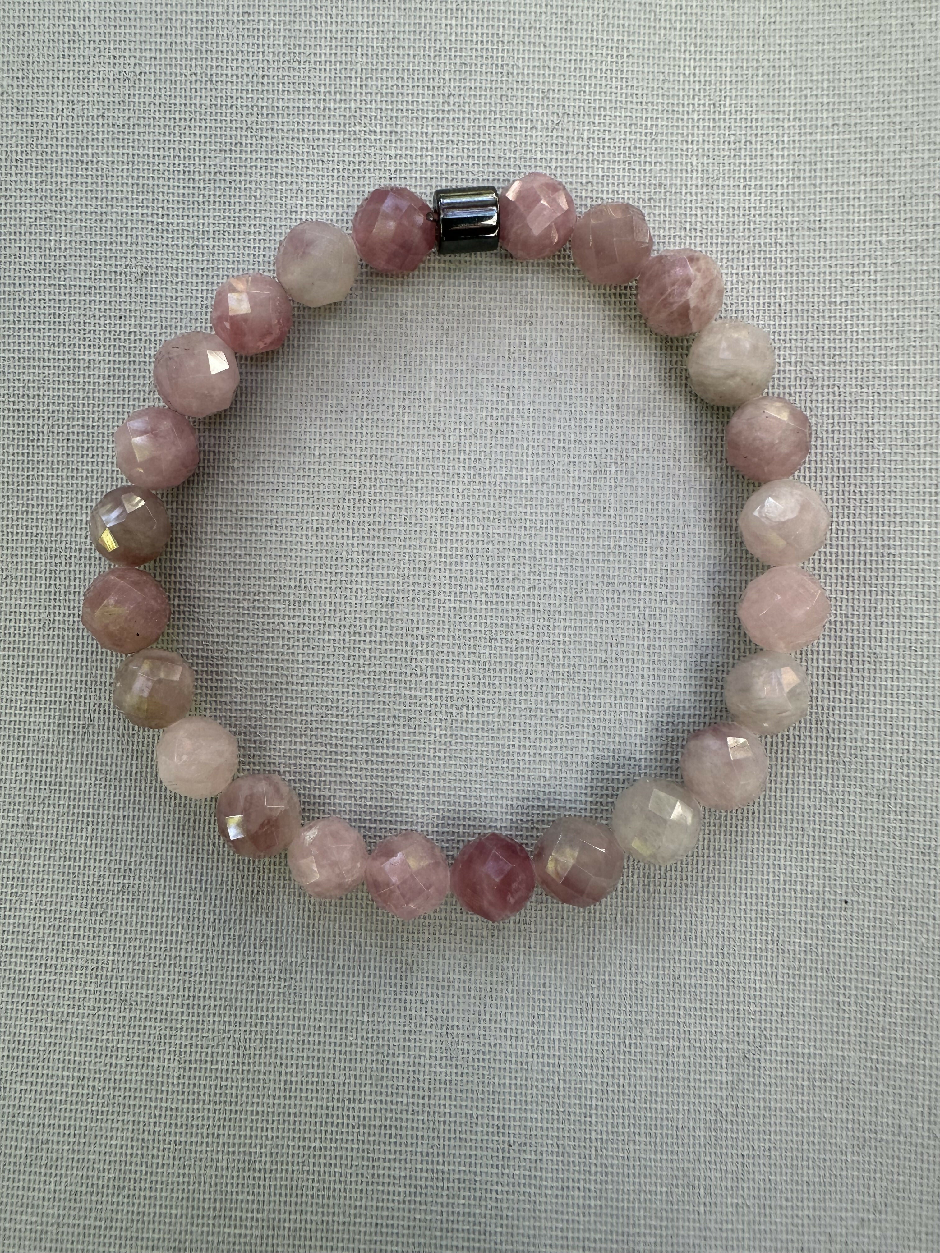 Pink Quartz Natural Stone Bracelet with Matching Necklace