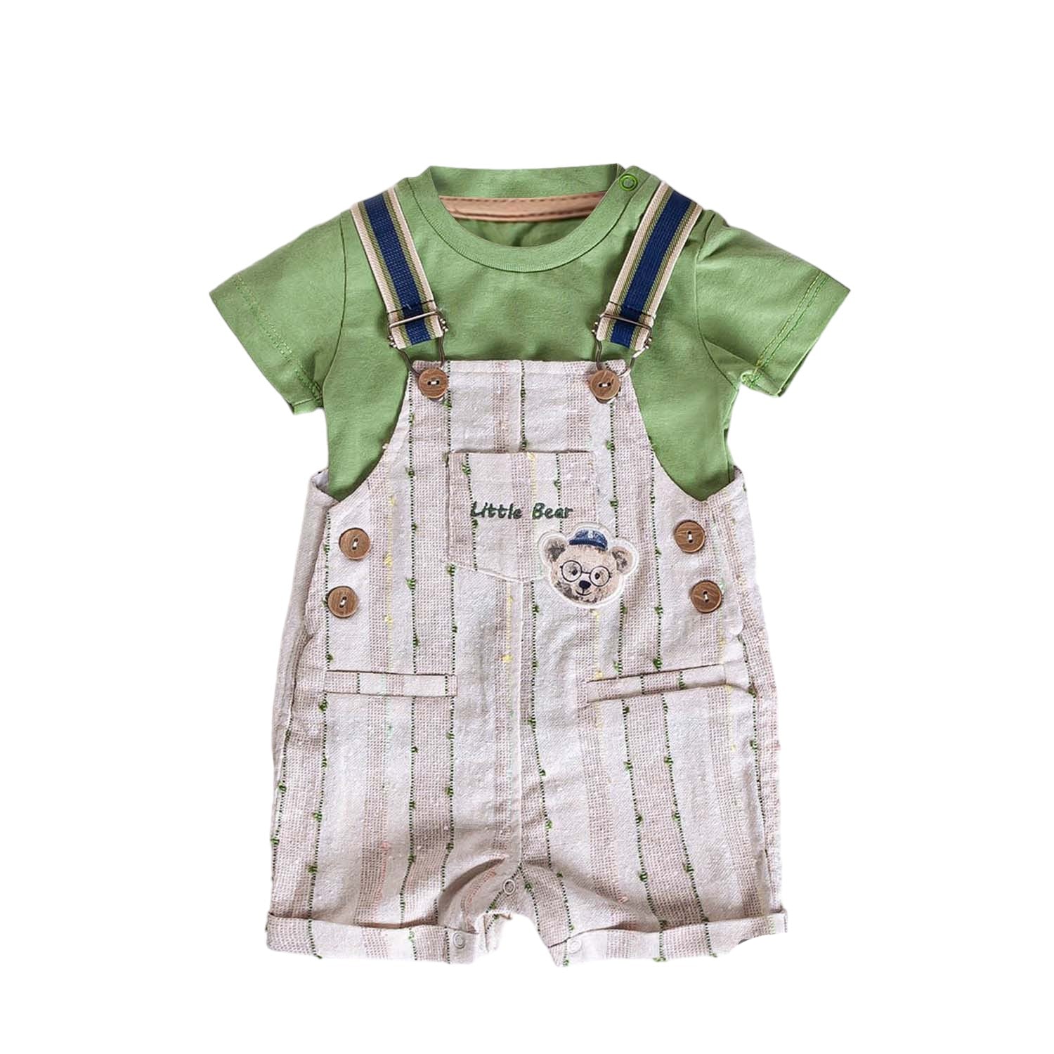 Infant Boys' Shortalls Green, Orange and Purple 2-Piece Set Perfect for Summer