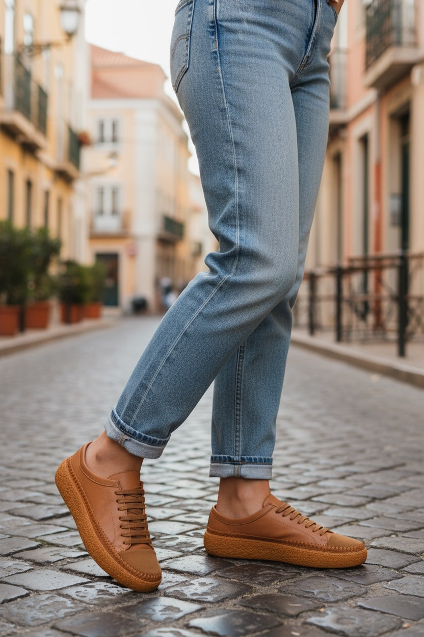 Buy orange Women&#39;s Colorful Leather Sneakers - Great for the Office, Casual Days - Aimee Style