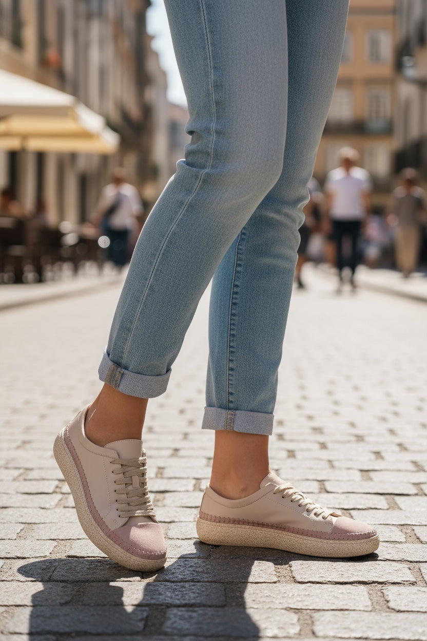Buy powder Women&#39;s Colorful Leather Sneakers - Great for the Office, Casual Days - Aimee Style