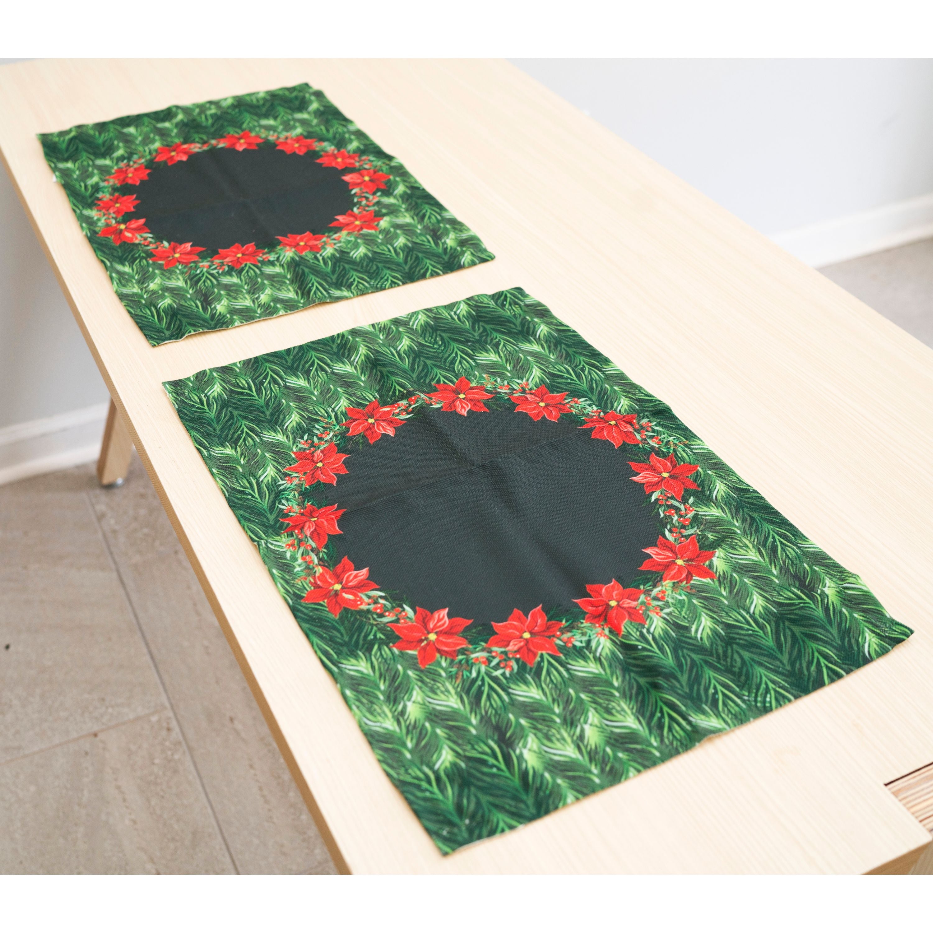 Holiday Themed Placemats, Poinsettia Flower Pattern Set of 2