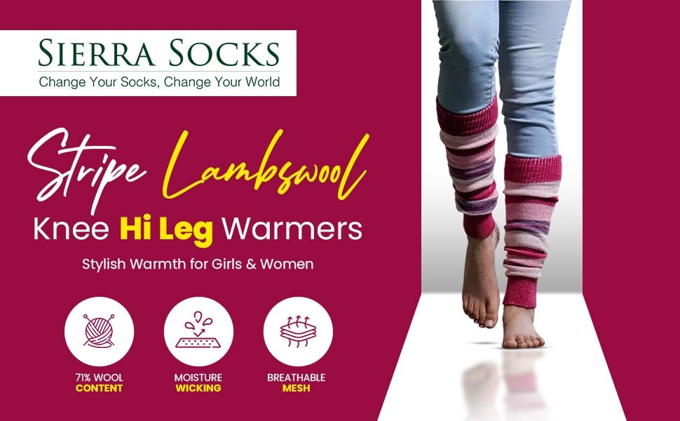 Ladies Striped Lambs Wool Leg Warmers