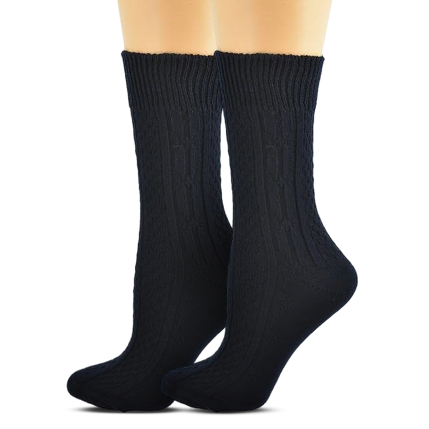 Women's Classic Cable Knit Acrylic Crew Socks 2 Pair Pack