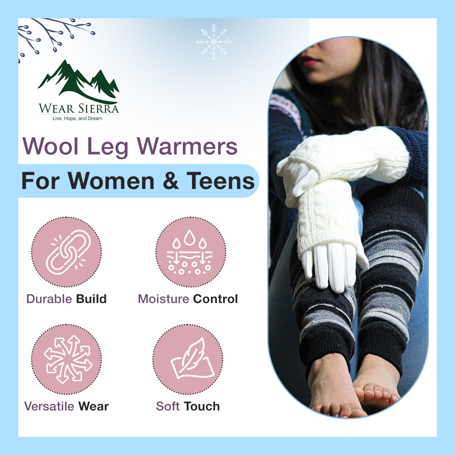 Ladies Striped Lambs Wool Leg Warmers