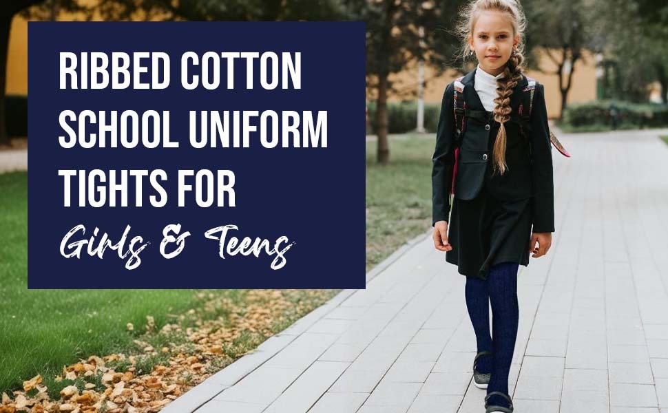 Young Girls and Tweens Combed Cotton Ribbed Tights, School Uniform Seamless Toe Comfortable All-Day Wear