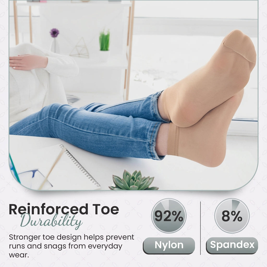 Women's Stay-Up Nylon Ankle Highs Regular and Queen Sizes in 6-Pair Packs