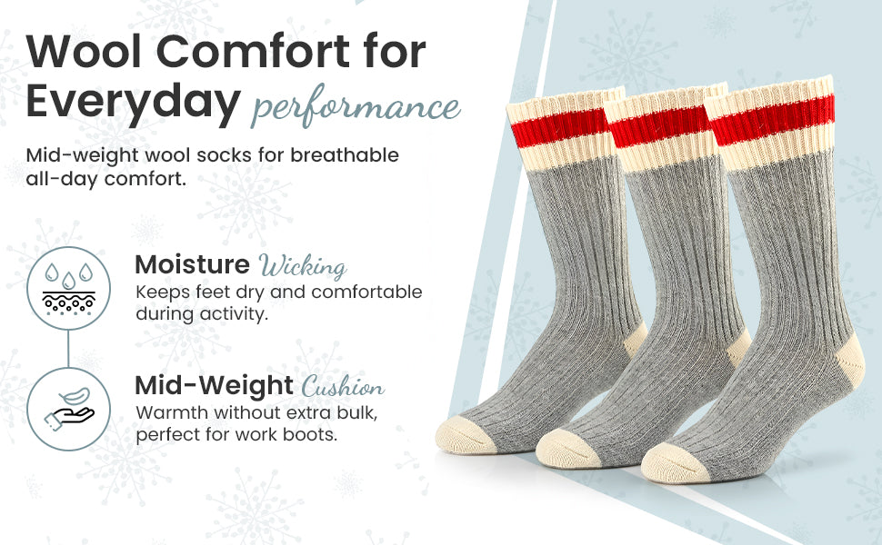 Wool Striped Men's 3 Pair Pack Work and Boot Socks