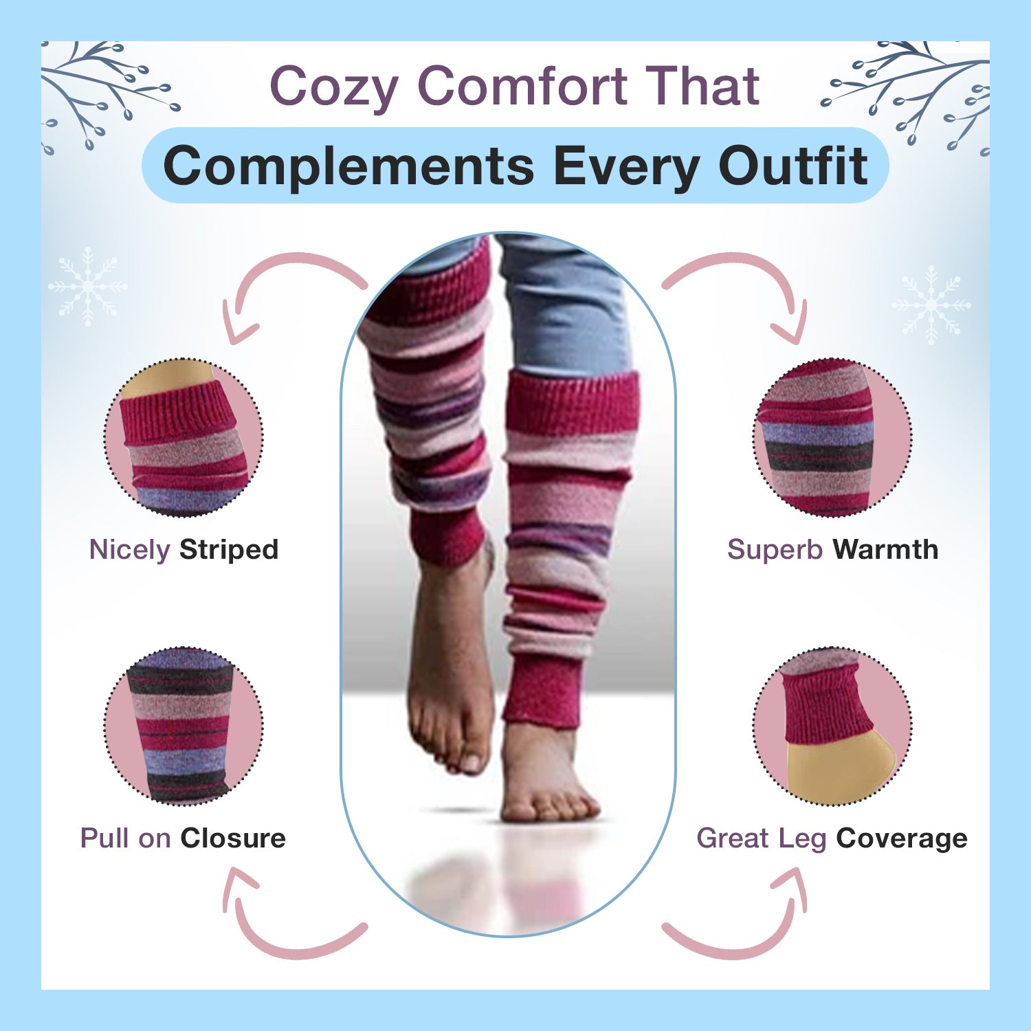 Ladies Striped Lambs Wool Leg Warmers