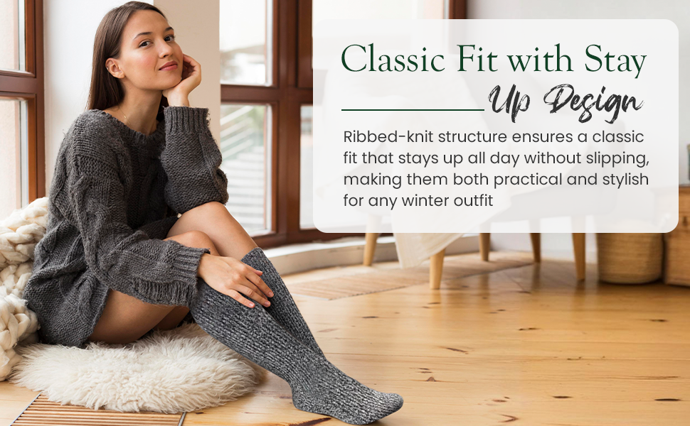 Over-The-Knee Wool Blend Socks for Women - Great for Outdoor Activities, Hiking, Skiing, Yard Work