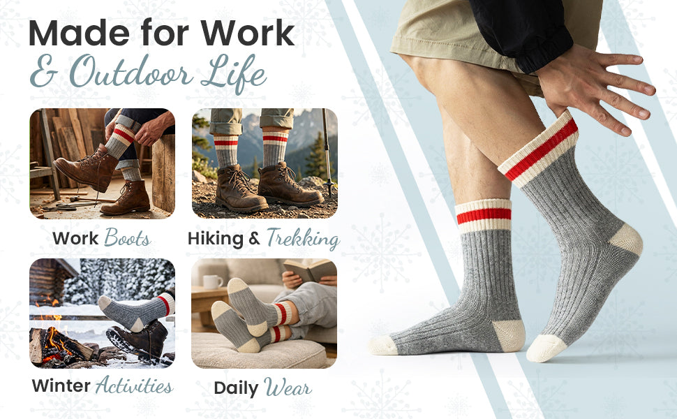 Wool Striped Men's 3 Pair Pack Work and Boot Socks