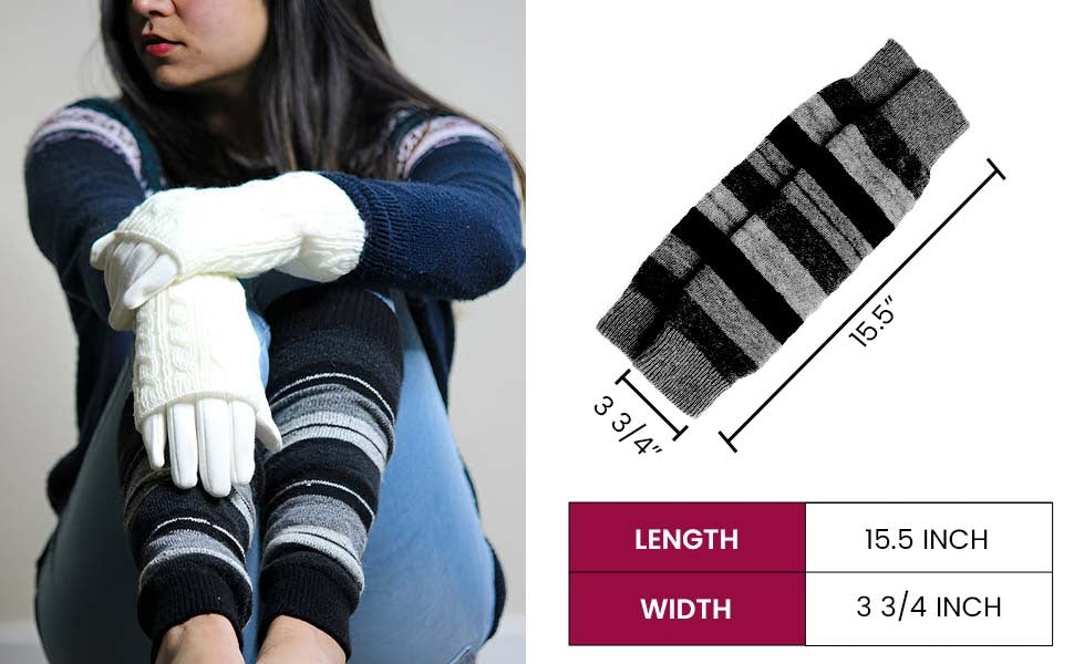 Ladies Striped Lambs Wool Leg Warmers