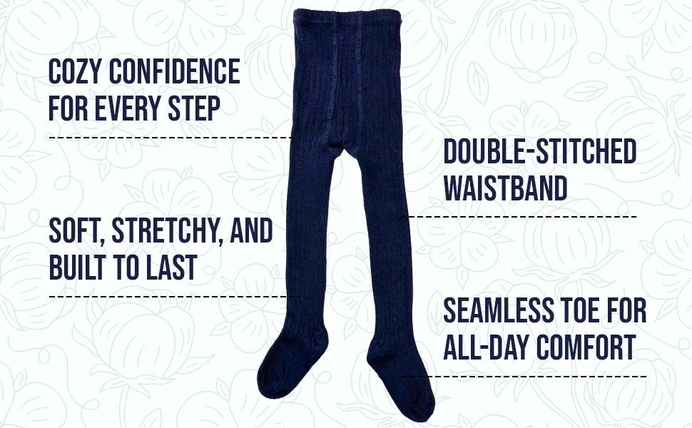 Young Girls and Tweens Combed Cotton Ribbed Tights, School Uniform Seamless Toe Comfortable All-Day Wear
