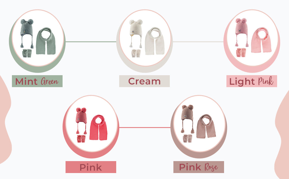 Toddler Knitted Winter Beanie 3 Piece Set With Earflaps For Girls