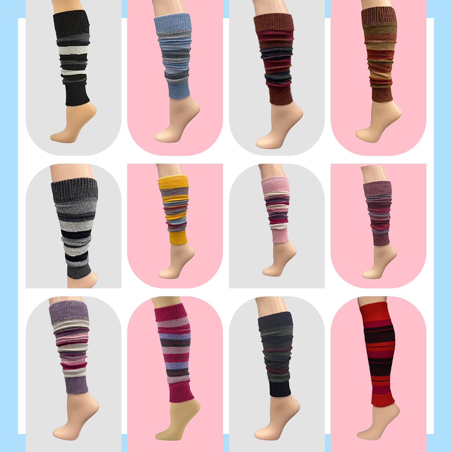 Ladies Striped Lambs Wool Leg Warmers