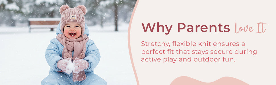 Toddler Knitted Winter Beanie 3 Piece Set With Earflaps For Girls