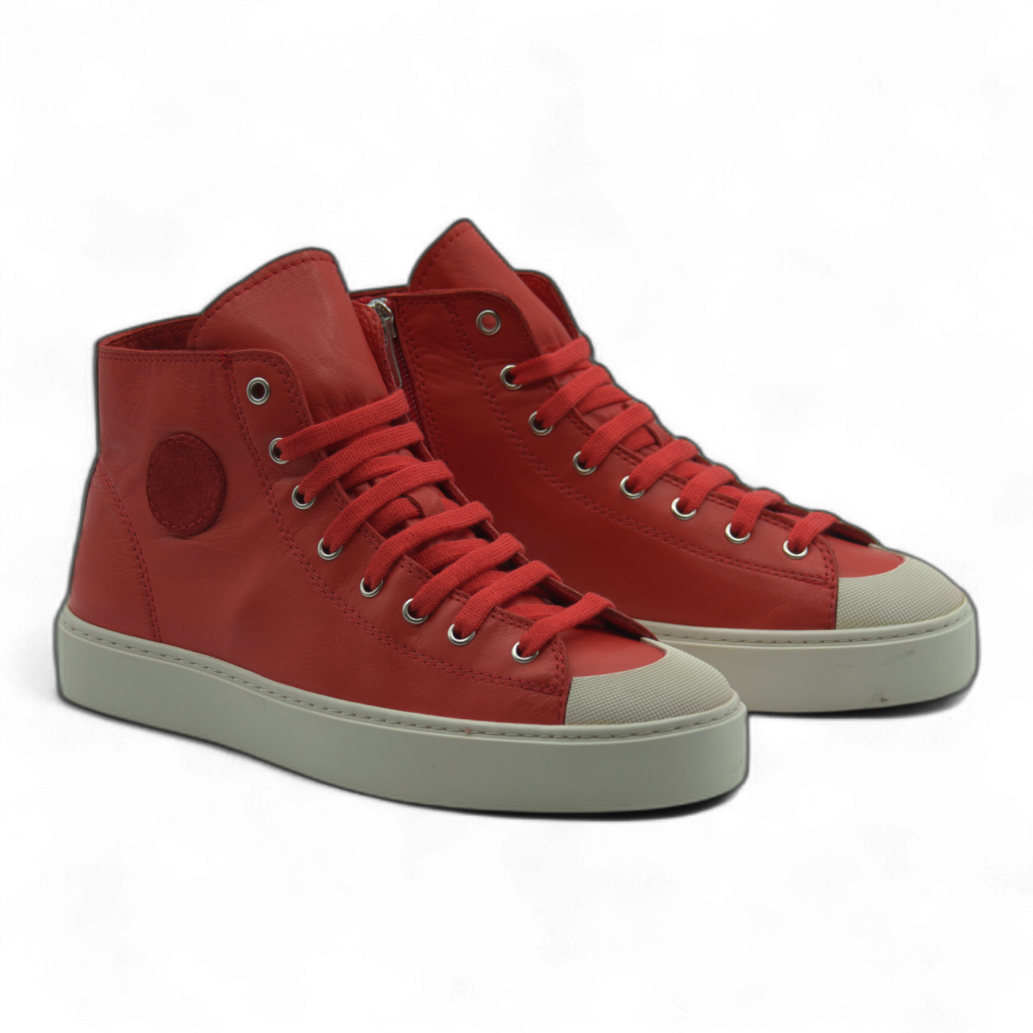 Women's Leather High Top Sneakers with Convenient Side Zipper