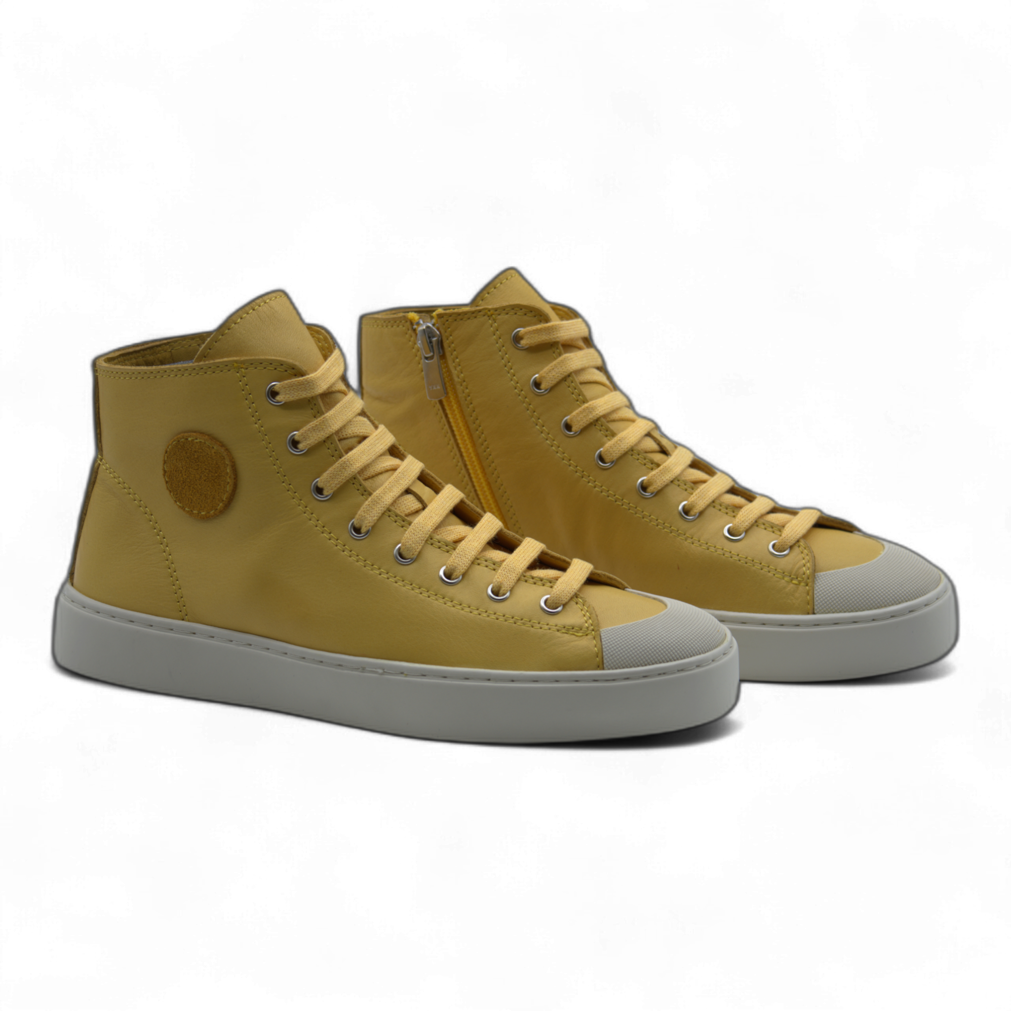Women's Leather High Top Sneakers with Convenient Side Zipper - 0