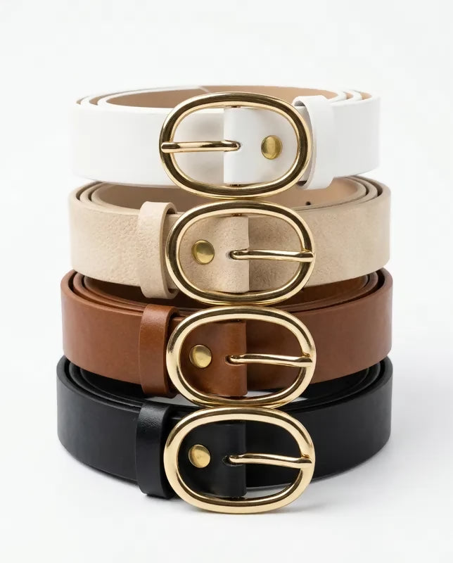 Women’s 4-Pack Belt Set with Gold-Tone Oval Buckles for Jeans, Pants & Dresses