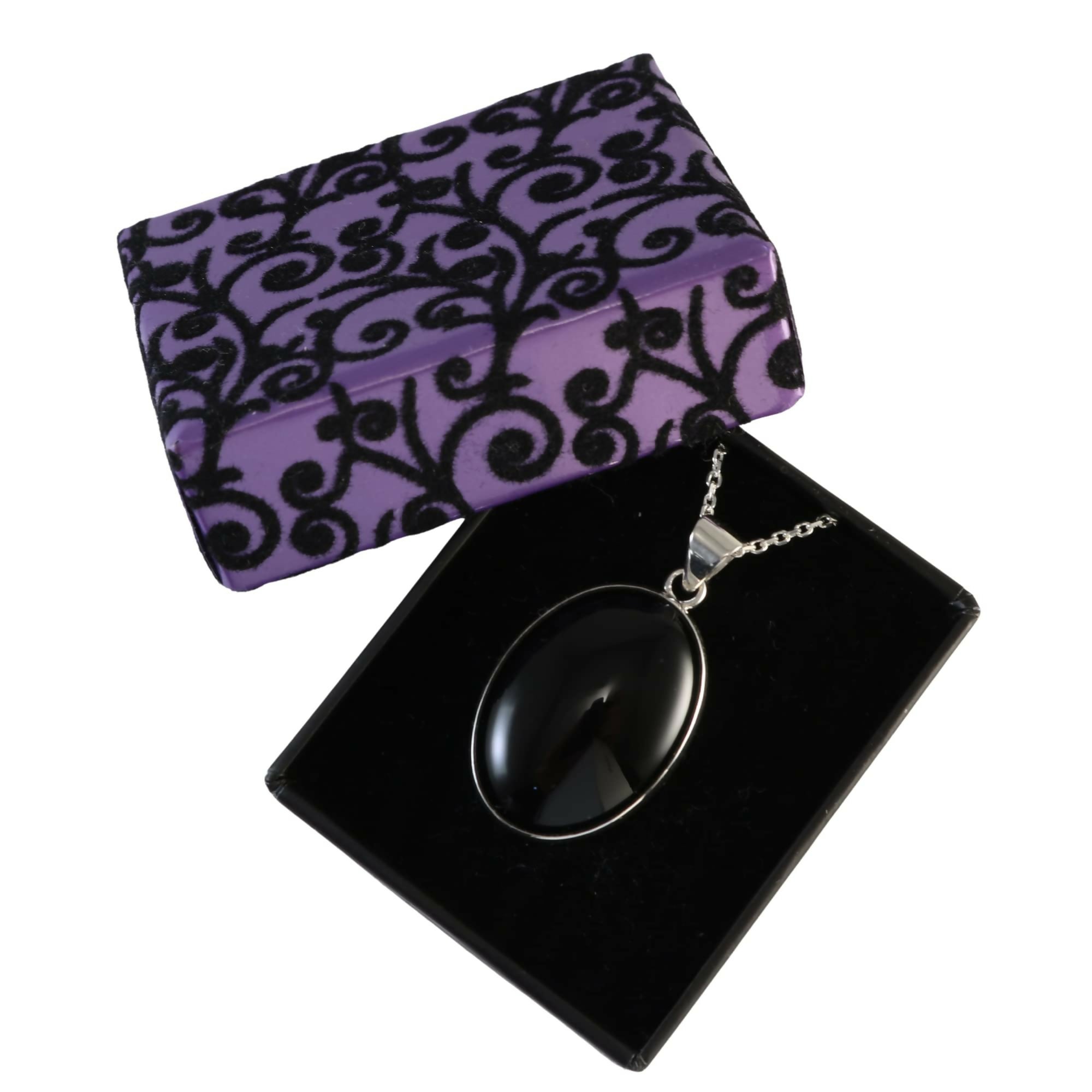 Sterling Silver 925 Oval Black Onyx Handmade Pendant Necklace 18+2'' Chain for Women & Men, 18x25mm