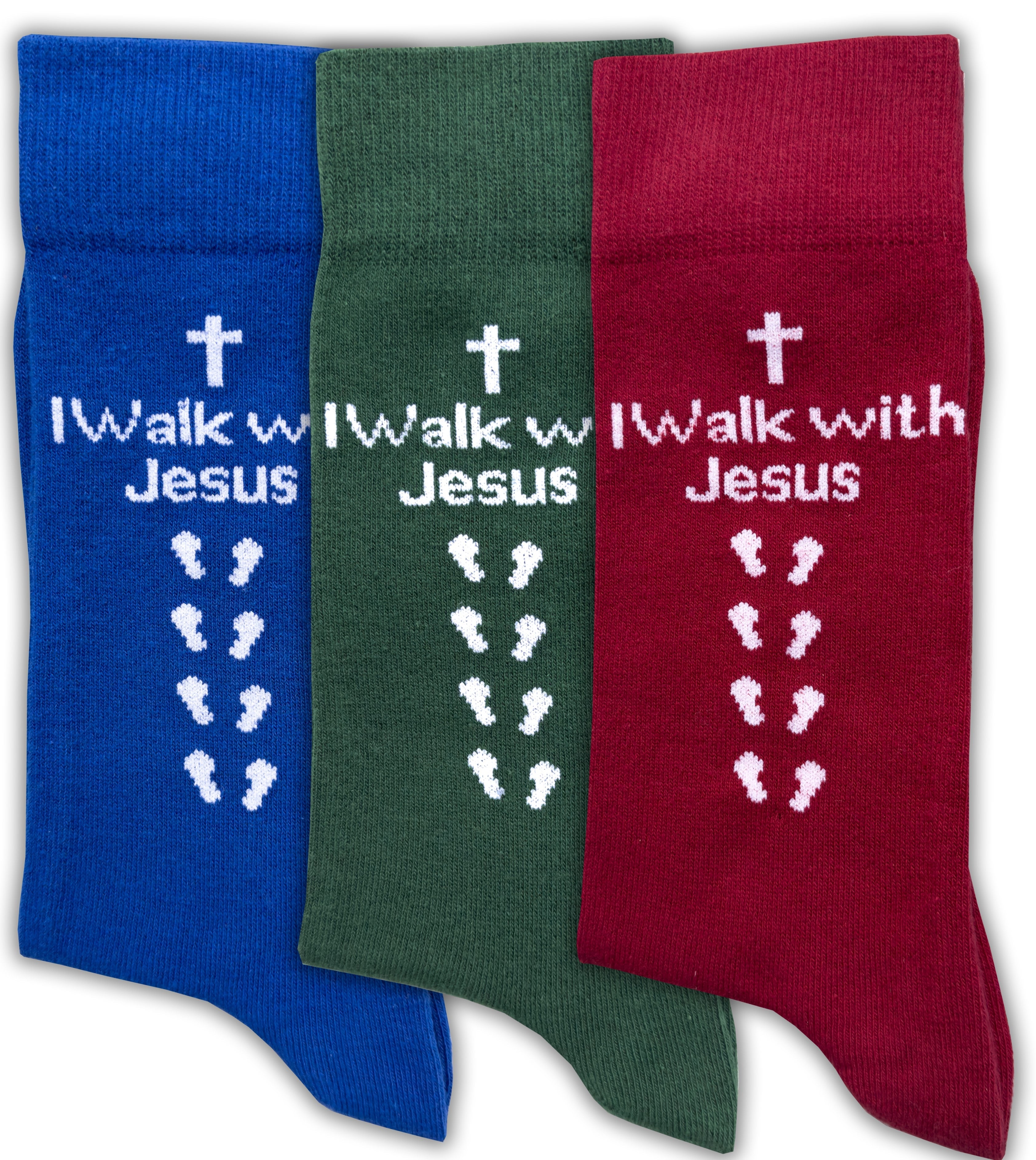 Inspirational Crew Socks for Men & Women in Combed Cotton  "I Walk with Jesus" Motto