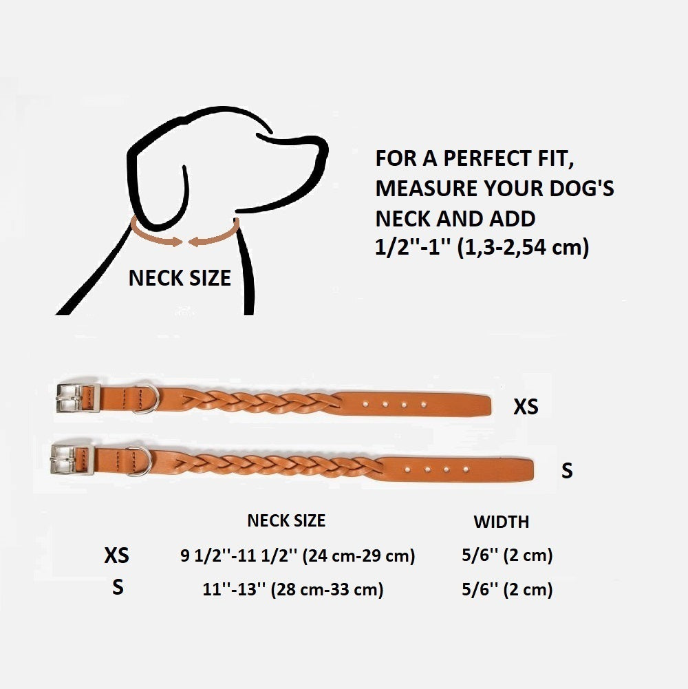 Braided Leather Dog Collar – Adjustable, Durable Leather Collar for Toy Breed Dogs