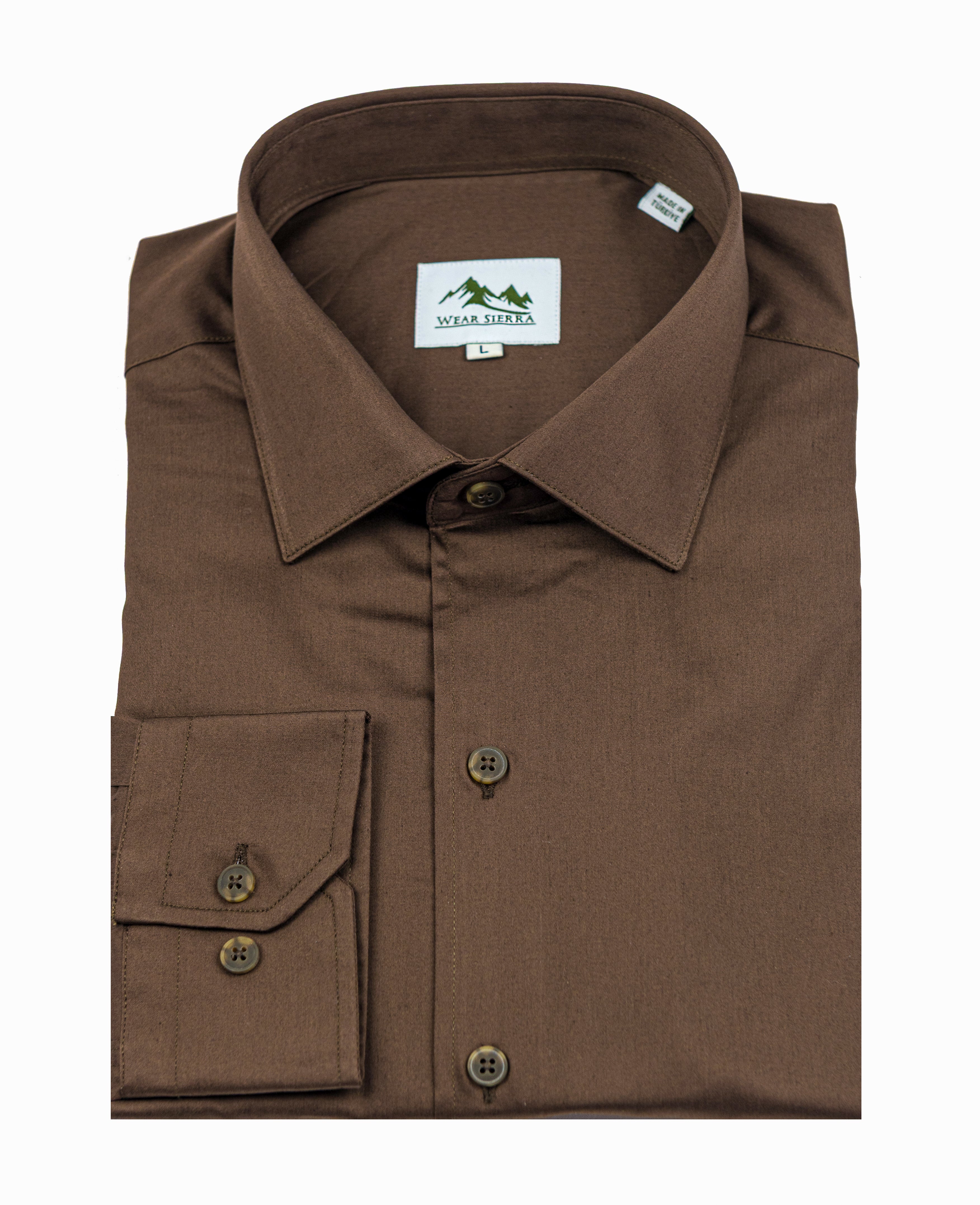 Wear Sierra Top Shelf Men's Turkish Cotton Long Sleeve Button Up Shirt in Brown, Perfect Casual Friday Shirt for Men