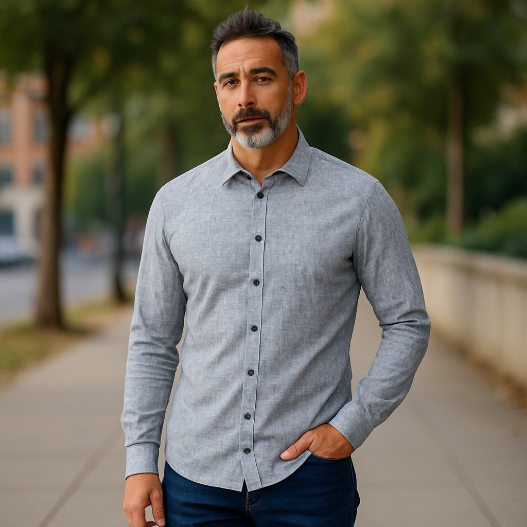 Wear Sierra Top Shelf Men's Turkish Cotton Long Sleeve Button Up Shirt in Blue, Casual Friday Shirt for Men