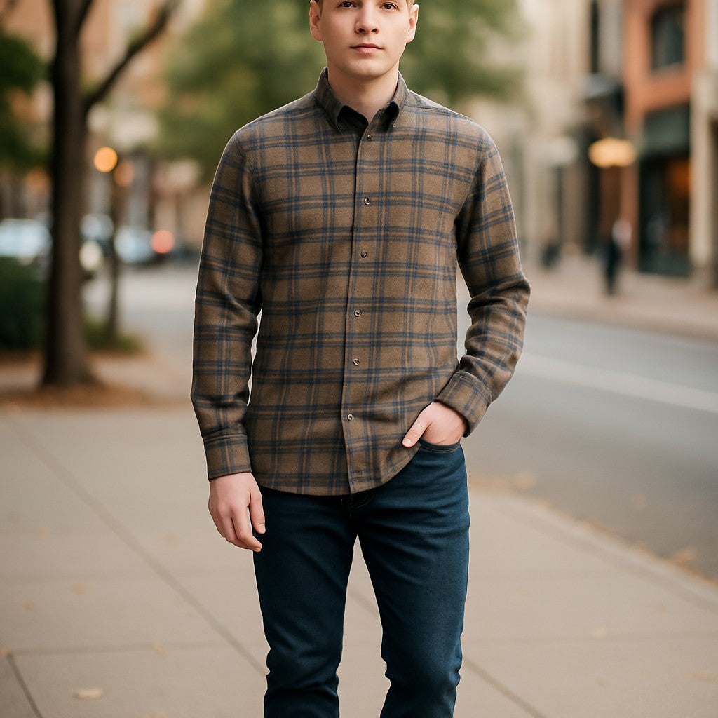 Wear Sierra Top Shelf Men's Cotton Long Sleeve Button Down Shirts in Brown Plaid
