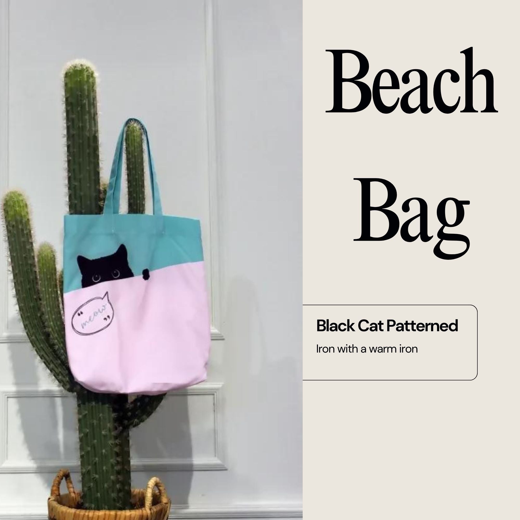 Black Cat Patterned Beach Bag