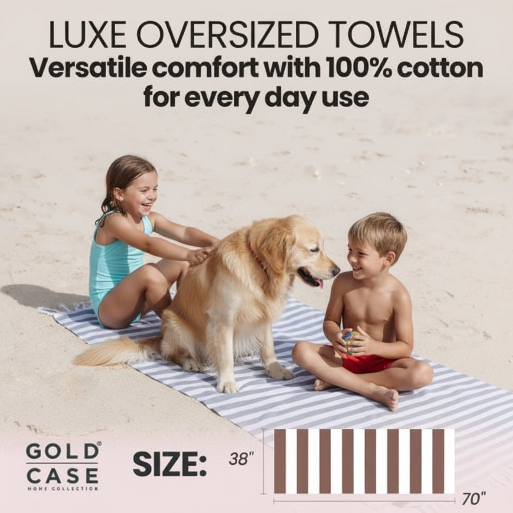 Oversized Turkish Beach Towel Set (5 Pack) – 100% Cotton Beach, Pool, Lake & Spa Towels