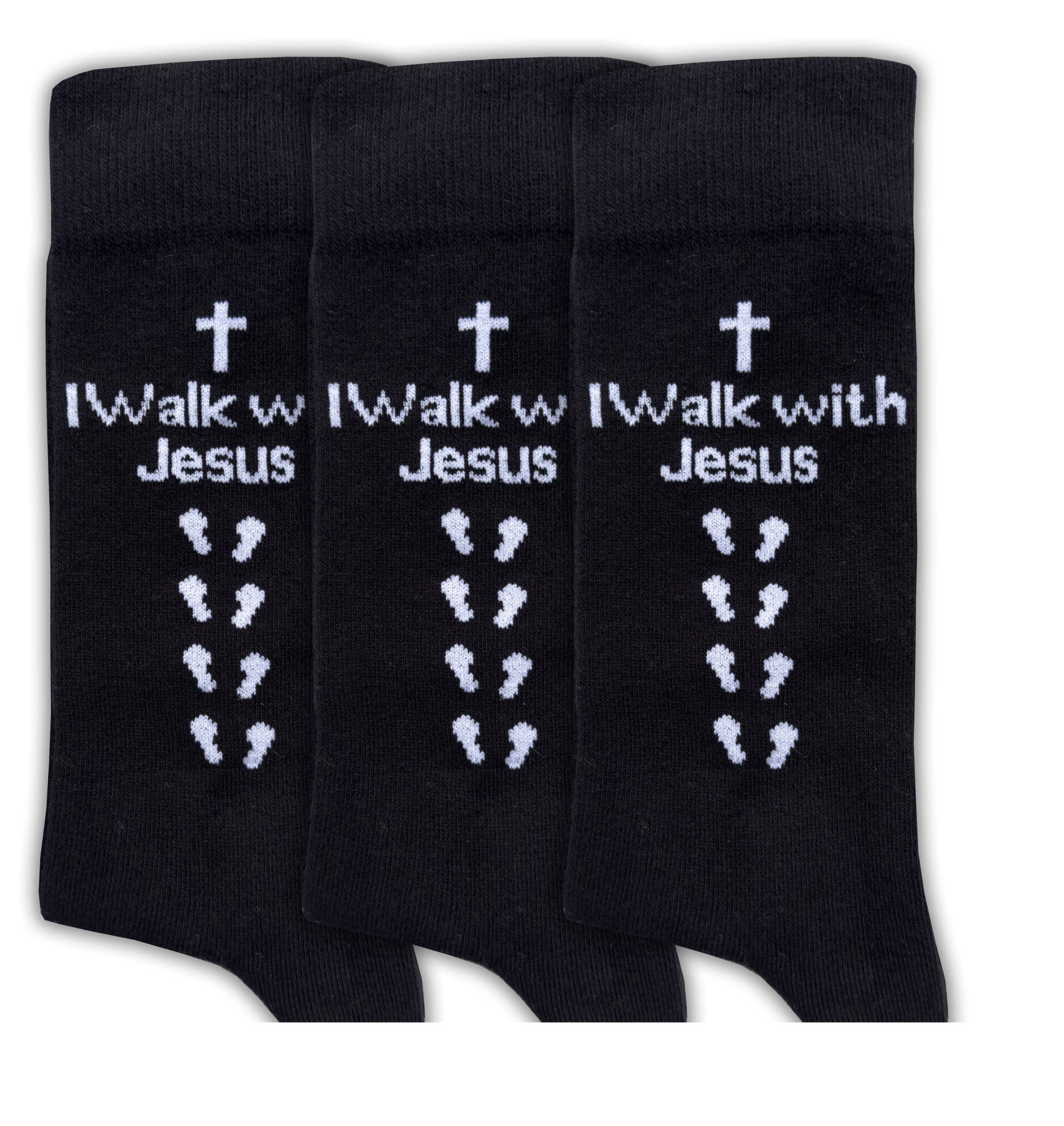 Inspirational Crew Socks for Men & Women in Combed Cotton  "I Walk with Jesus" Motto