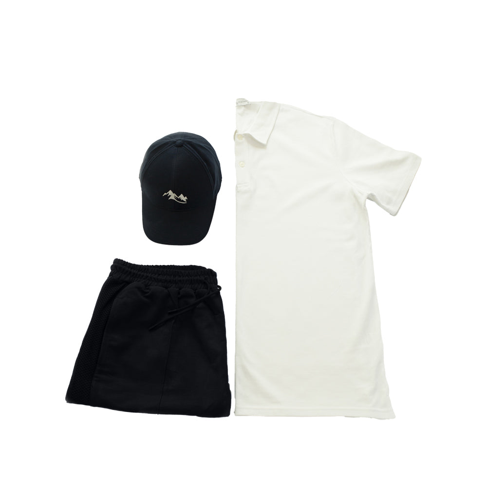 Men's Casual Wear Matched Set - Polo Shirt, 100% Cotton Shorts and Baseball Hat (3 Piece Set) - Wear Sierra