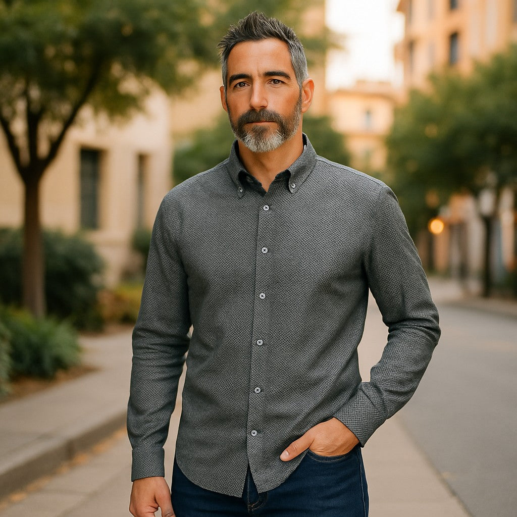 Wear Sierra Top Shelf Men's Turkish Cotton Long Sleeve Button Down Shirts in Black Circles, Casual Friday Shirts for Men