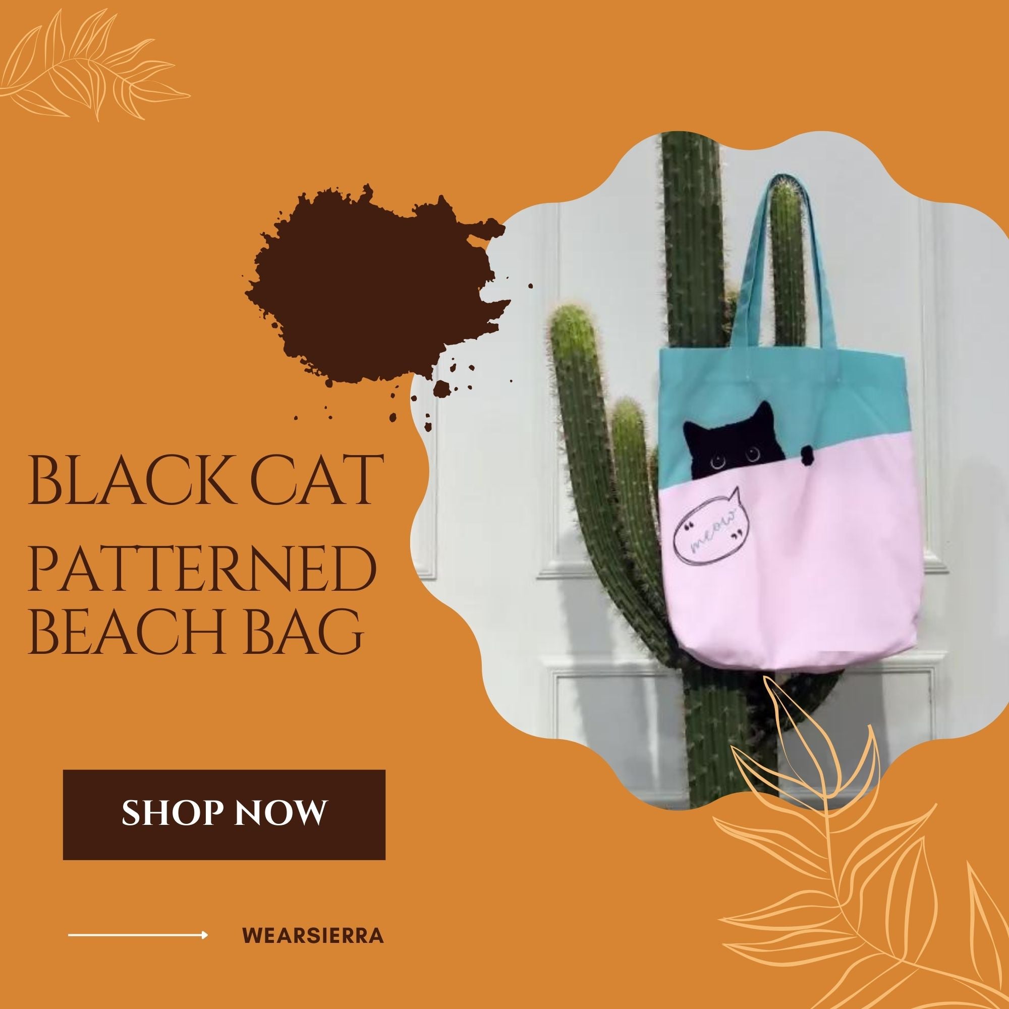 Black Cat Patterned Beach Bag