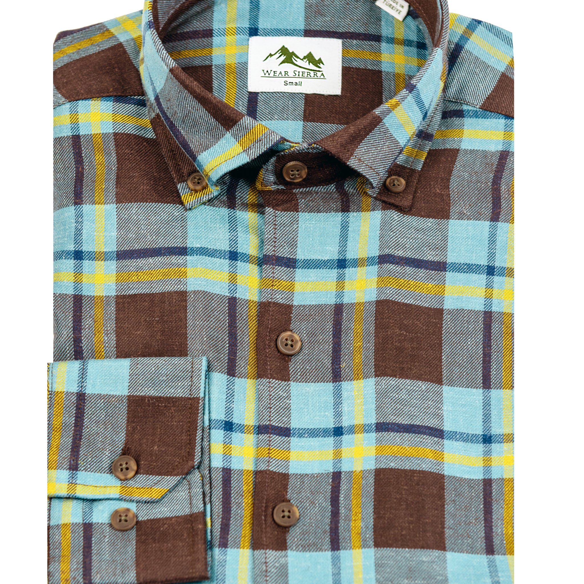 Wear Sierra Top Shelf Men's Soft, Brushed, Turkish Cotton Long Sleeve Button Down Shirts in Blue & Brown Plaid Casual Friday Shirts for Men