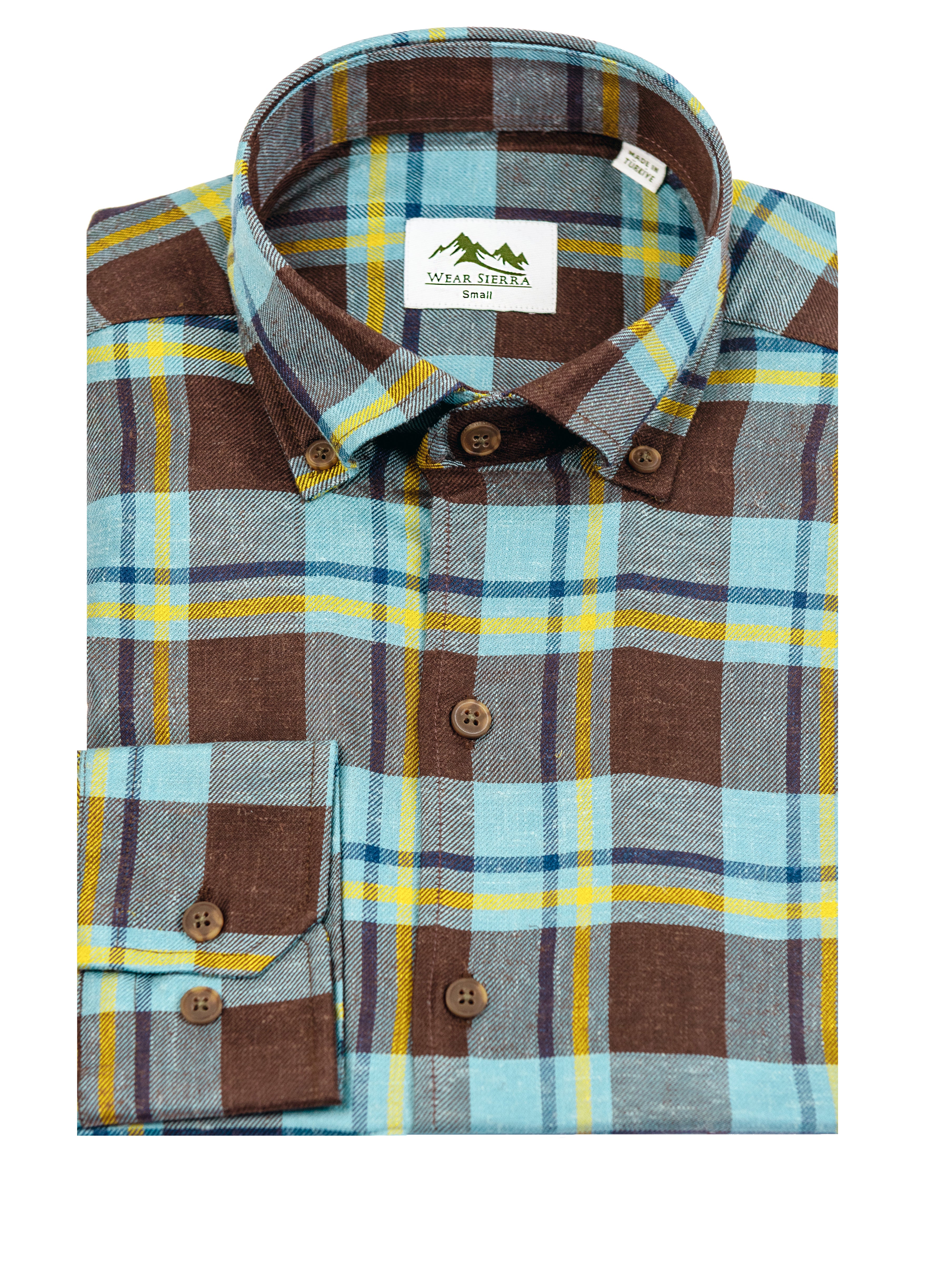 Wear Sierra Top Shelf Men's Soft, Brushed, Turkish Cotton Long Sleeve Button Down Shirts in Blue & Brown Plaid Casual Friday Shirts for Men
